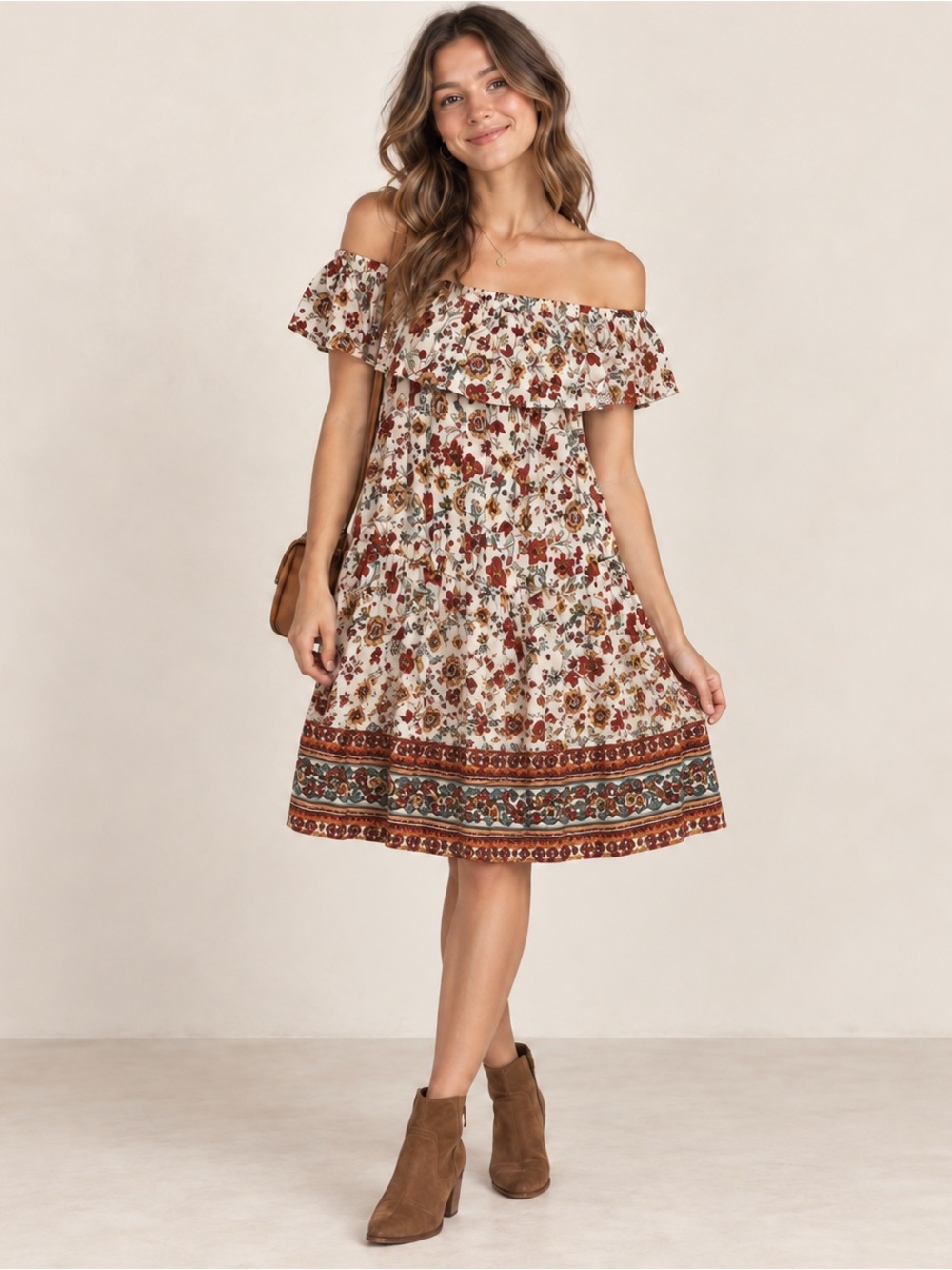 bebop brown dress Floral Boho Off Shoulder Midi Medium maritza dress sage green chiffon bridesmaid Metal:18k rose gold Steam lightly on the